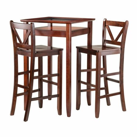 WINSOME 42.13 x 25.59 x 25.59 in. Halo Pub Table Set with 2 V-Back Stools, Antique Walnut - 3 Piece 94586